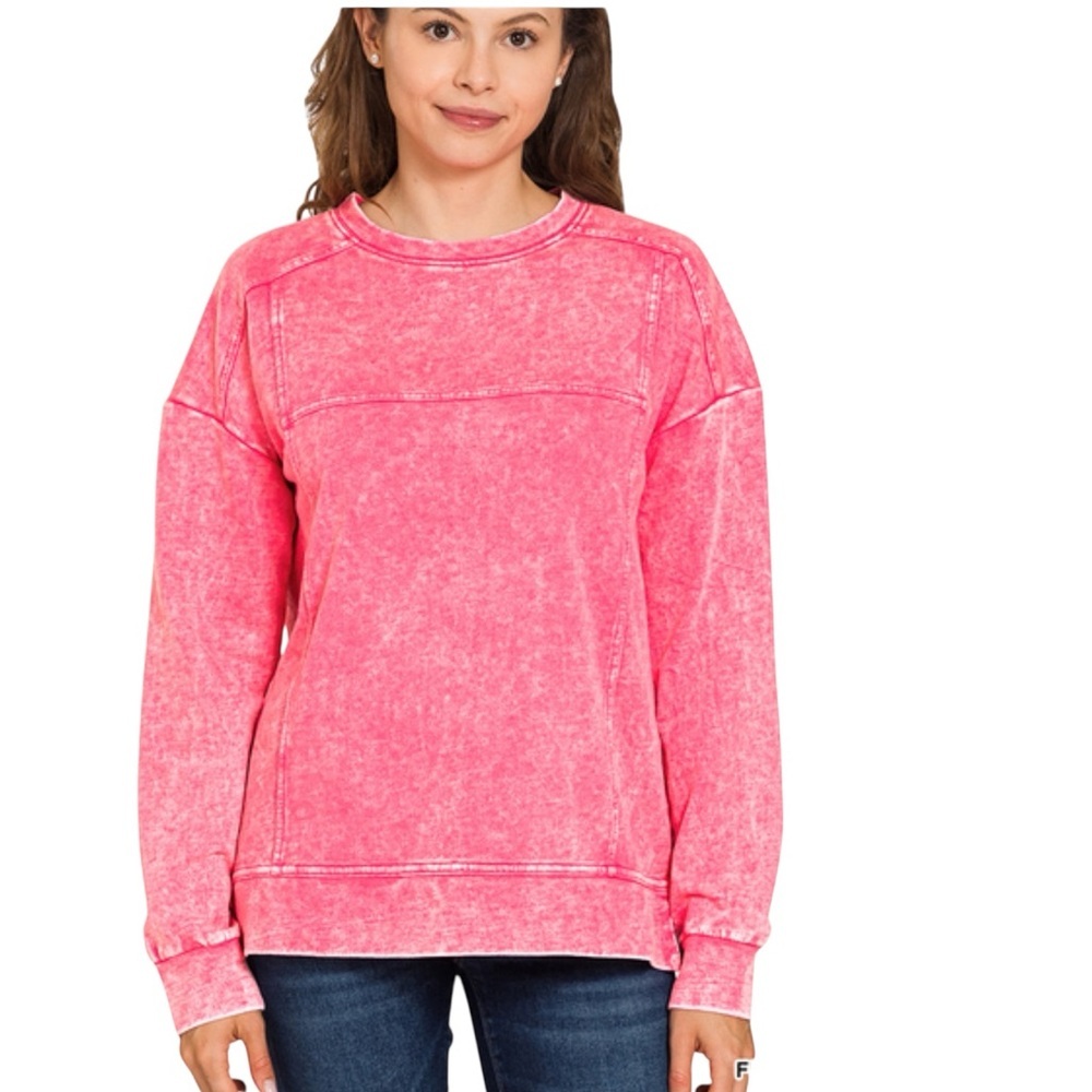 Acid Wash Pink Pullover Sweatshirt
